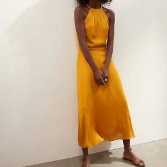 Stunning NWT 100% Silk Midi Dress, Color: Golden Yellow, & Size: 16 - Picture 16 of 16
